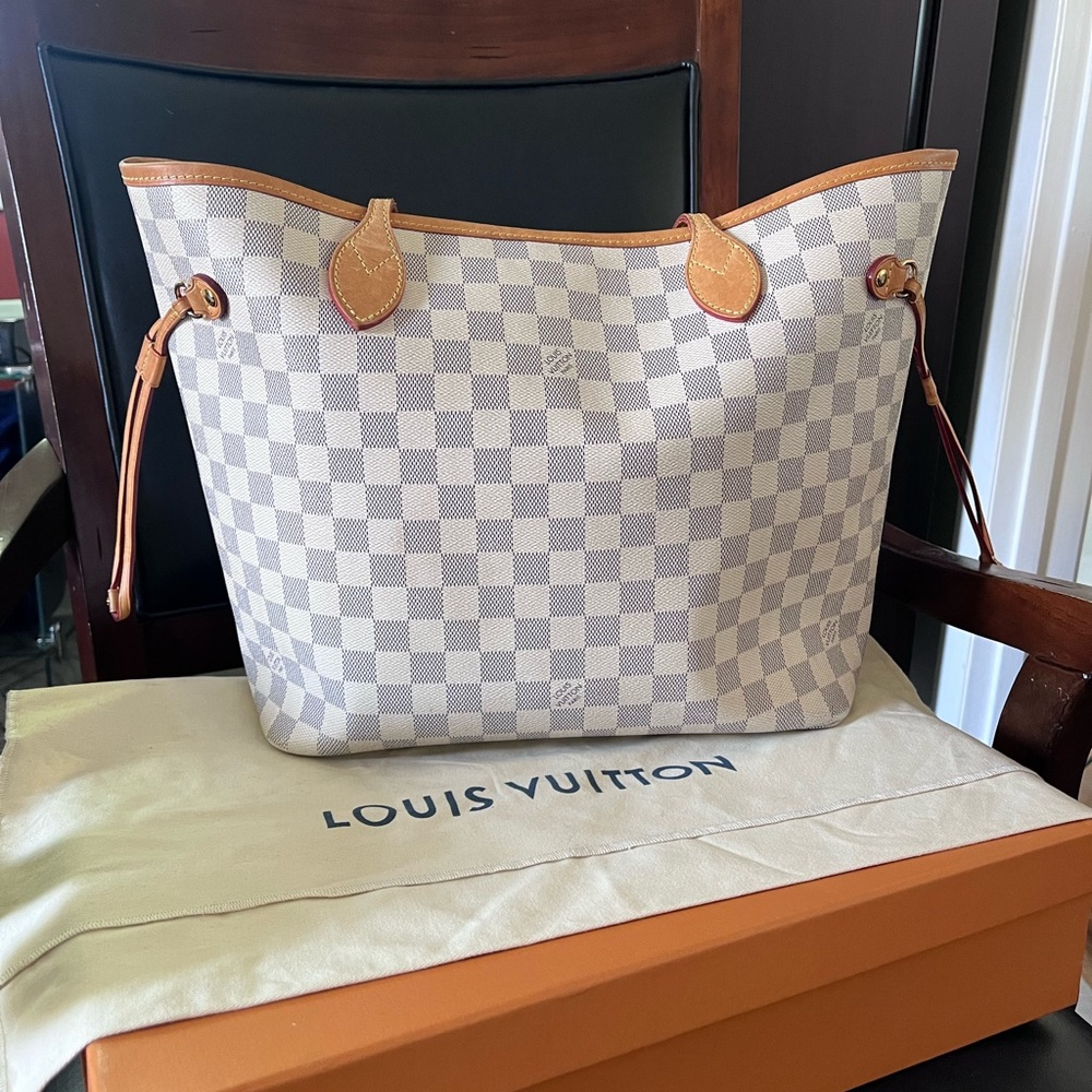 Authentic LV Neverfull MM Damier Azur